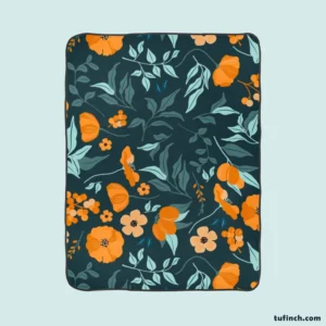 Hand Drawn Floral Pattern in Peach Tones Fleece Blanket 1