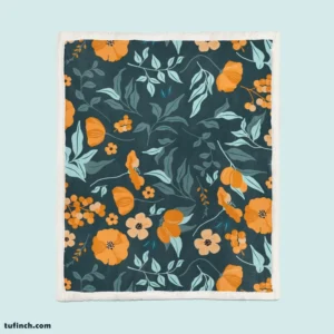 Hand Drawn Floral Pattern in Peach Tones Sherpa Fleece Blanket 1