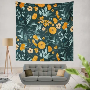 Hand Drawn Floral Pattern in Peach Tones Wall Tapestry