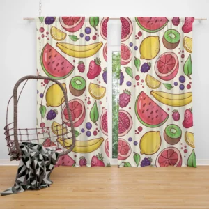 Hand Drawn Fruit and Floral  Design Curtain