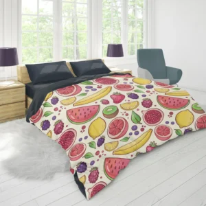 Hand Drawn Fruit and Floral  Design Duvet Cover 1