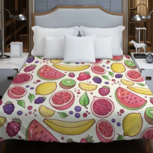 Hand Drawn Fruit and Floral  Design Duvet Cover