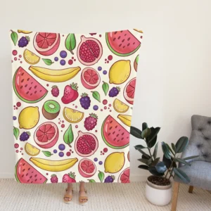 Hand Drawn Fruit and Floral  Design Fleece Blanket