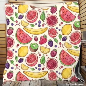 Hand Drawn Fruit and Floral  Design Quilt Blanket