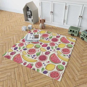 Hand Drawn Fruit and Floral  Design Rug 1