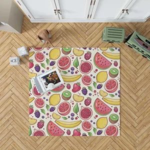 Hand Drawn Fruit and Floral  Design Rug