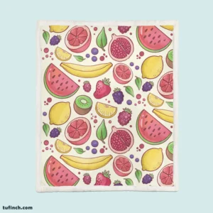 Hand Drawn Fruit and Floral  Design Sherpa Fleece Blanket 1