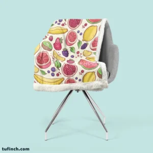 Hand Drawn Fruit and Floral  Design Sherpa Fleece Blanket 2