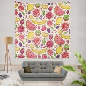 Hand Drawn Fruit and Floral  Design Wall Tapestry