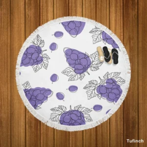 Hand Drawn Grapes Bunch Round Beach Towel