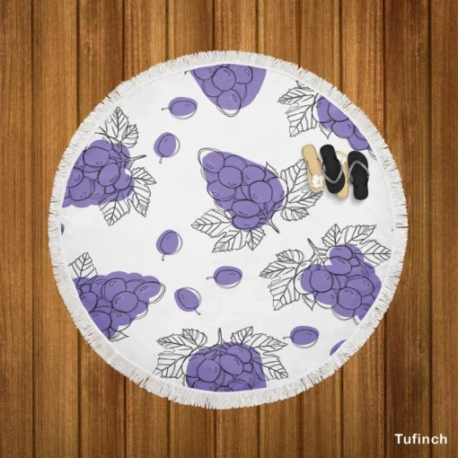 Hand Drawn Grapes Bunch Round Beach Towel