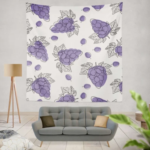 Hand Drawn Grapes Bunch Wall Tapestry