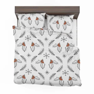 Hand Drawn Holly berry Ogee Pattern Snowflakes Bedding Set 2