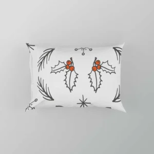 Hand Drawn Holly berry Ogee Pattern Snowflakes Pillow Case