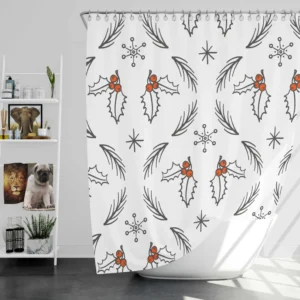 Hand Drawn Holly berry Ogee Pattern Snowflakes Shower Curtain