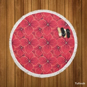 Hand Drawn Hydrangea Floral Round Beach Towel