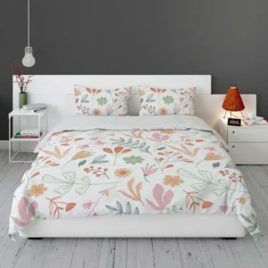 Hand Drawn Little Floral Pattern in Peach Tones Bedding Set 2