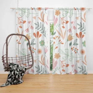 Hand Drawn Little Floral Pattern in Peach Tones Curtain