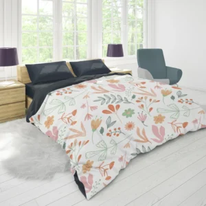 Hand Drawn Little Floral Pattern in Peach Tones Duvet Cover 1