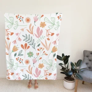 Hand Drawn Little Floral Pattern in Peach Tones Fleece Blanket