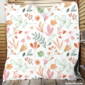 Hand Drawn Little Floral Pattern in Peach Tones Quilt Blanket