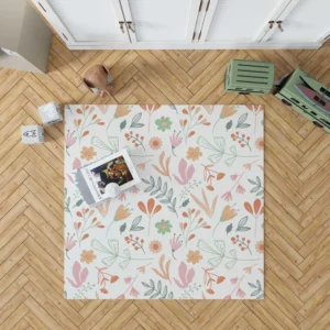 Hand Drawn Little Floral Pattern in Peach Tones Rug