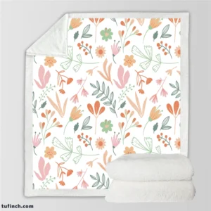 Hand Drawn Little Floral Pattern in Peach Tones Sherpa Fleece Blanket