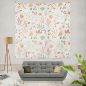 Hand Drawn Little Floral Pattern in Peach Tones Wall Tapestry