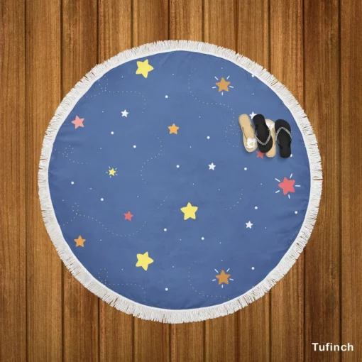 Hand Drawn Little Stars Round Beach Towel