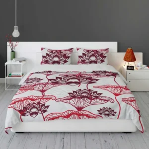 Hand Drawn Lotus Floral Pattern Bedding Set 1