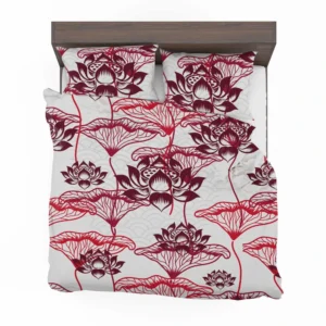 Hand Drawn Lotus Floral Pattern Bedding Set 2