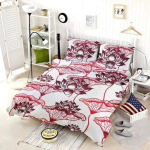 Hand Drawn Lotus Floral Pattern Bedding Set