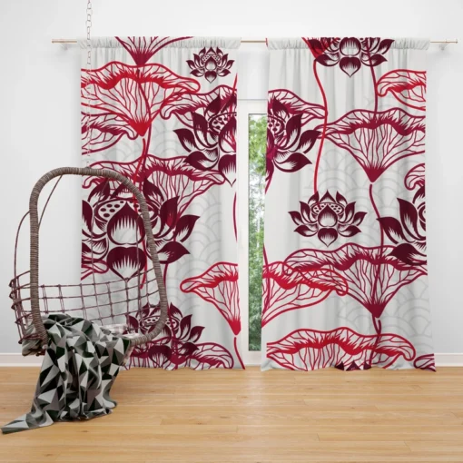 Hand Drawn Lotus Floral Pattern Curtain