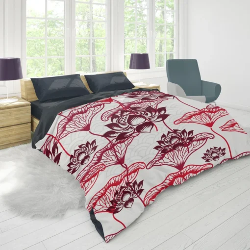 Hand Drawn Lotus Floral Pattern Duvet Cover 1