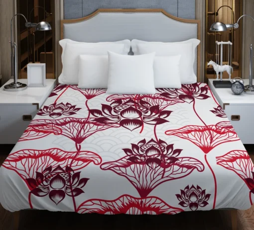 Hand Drawn Lotus Floral Pattern Duvet Cover