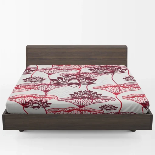 Hand Drawn Lotus Floral Pattern Fitted Sheet 1