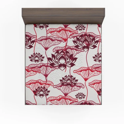 Hand Drawn Lotus Floral Pattern Fitted Sheet