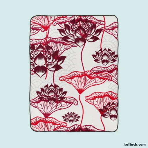 Hand Drawn Lotus Floral Pattern Fleece Blanket 1