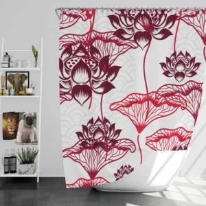 Hand Drawn Lotus Floral Pattern Shower Curtain