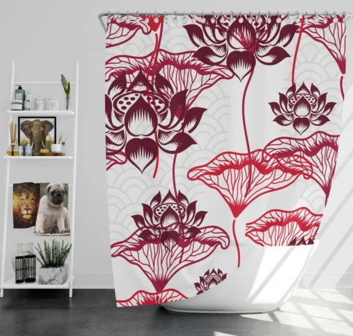 Hand Drawn Lotus Floral Pattern Shower Curtain