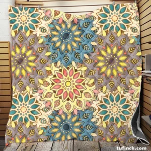 Hand Drawn Mandala Seamless Pattern Quilt Blanket