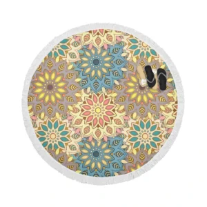 Hand Drawn Mandala Seamless Pattern Round Beach Towel