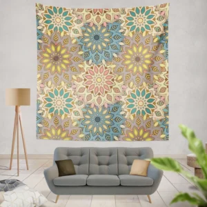 Hand Drawn Mandala Seamless Pattern Wall Tapestry