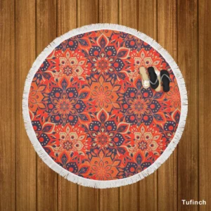 Hand Drawn Mandala Vintage Design Round Beach Towel