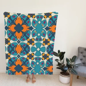 Hand Drawn Moroccan Carpet Pattern Design Fleece Blanket