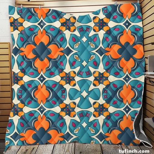 Hand Drawn Moroccan Carpet Pattern Design Quilt Blanket