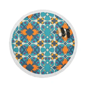 Hand Drawn Moroccan Carpet Pattern Design Round Beach Towel