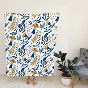 Hand Drawn Mushroom Pattern Fleece Blanket