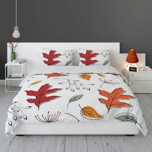 Hand Drawn Oak Leaves Bedding Set 1