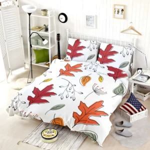 Hand Drawn Oak Leaves Bedding Set